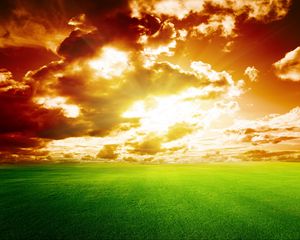 Preview wallpaper field, clouds, sky, sunset, horizon