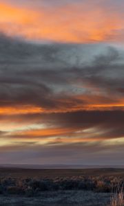 Preview wallpaper field, clouds, sky, mountain, sunset, landscape
