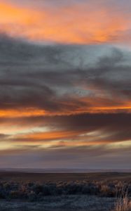 Preview wallpaper field, clouds, sky, mountain, sunset, landscape
