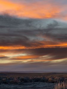 Preview wallpaper field, clouds, sky, mountain, sunset, landscape
