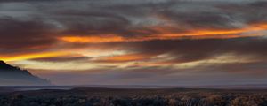 Preview wallpaper field, clouds, sky, mountain, sunset, landscape