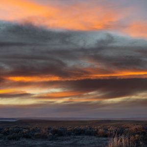 Preview wallpaper field, clouds, sky, mountain, sunset, landscape