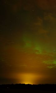 Preview wallpaper field, clouds, sunset, northern lights, stars, sky, dark