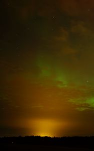 Preview wallpaper field, clouds, sunset, northern lights, stars, sky, dark