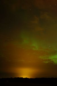 Preview wallpaper field, clouds, sunset, northern lights, stars, sky, dark
