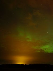 Preview wallpaper field, clouds, sunset, northern lights, stars, sky, dark