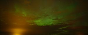 Preview wallpaper field, clouds, sunset, northern lights, stars, sky, dark