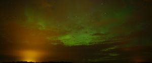 Preview wallpaper field, clouds, sunset, northern lights, stars, sky, dark