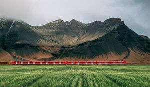 Preview wallpaper field, ears, mountains, train