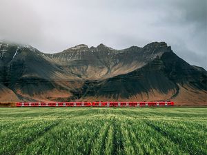 Preview wallpaper field, ears, mountains, train