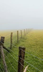 Preview wallpaper field, fence, fog, nature