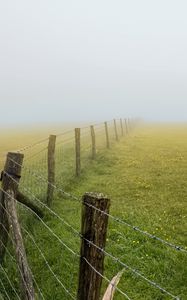 Preview wallpaper field, fence, fog, nature