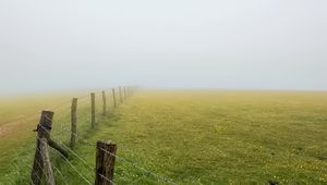 Preview wallpaper field, fence, fog, nature