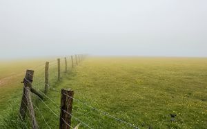 Preview wallpaper field, fence, fog, nature