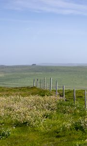 Preview wallpaper field, fence, hills, greenery, landscape