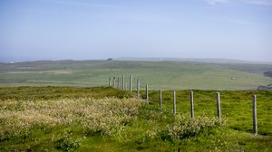 Preview wallpaper field, fence, hills, greenery, landscape