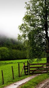 Preview wallpaper field, fence, protection, trees, possession