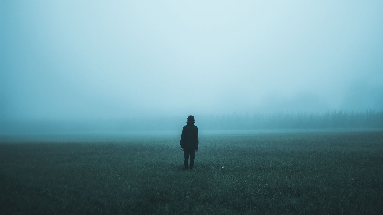 Wallpaper field, fog, man, loneliness
