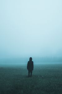 Preview wallpaper field, fog, man, loneliness