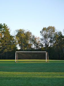 Preview wallpaper field, gate, net, trees, football
