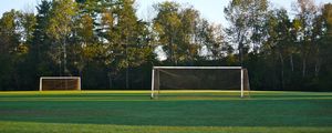Preview wallpaper field, gate, net, trees, football