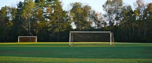 Preview wallpaper field, gate, net, trees, football