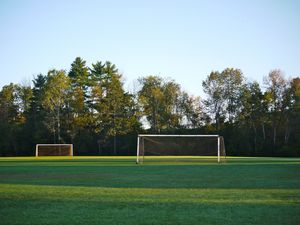 Preview wallpaper field, gate, net, trees, football