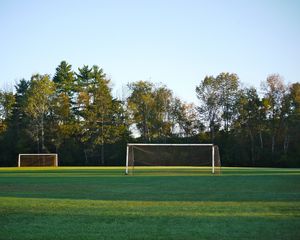 Preview wallpaper field, gate, net, trees, football