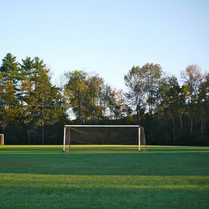 Preview wallpaper field, gate, net, trees, football