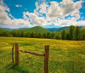 Preview wallpaper field, grass, fence, sky, summer