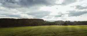 Preview wallpaper field, grass, horizon, clouds, trees, landscape, wolfsbach, bavaria, germany