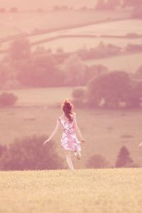 Preview wallpaper field, grass, kids, run, happiness