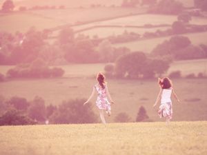 Preview wallpaper field, grass, kids, run, happiness