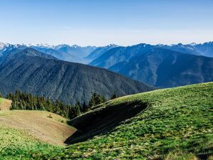 Preview wallpaper field, grass, mountains, summer