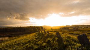 Preview wallpaper field, grass, pilings, silhouette, nature