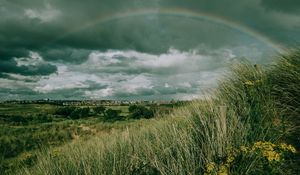 Preview wallpaper field, grass, rainbow, sky