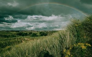 Preview wallpaper field, grass, rainbow, sky
