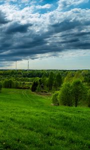 Preview wallpaper field, grass, sky, summer, clouds