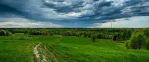 Preview wallpaper field, grass, sky, summer, clouds