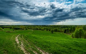 Preview wallpaper field, grass, sky, summer, clouds