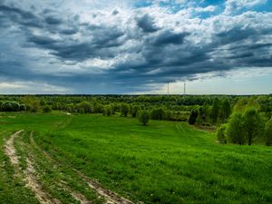 Preview wallpaper field, grass, sky, summer, clouds