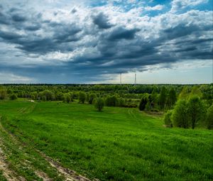 Preview wallpaper field, grass, sky, summer, clouds