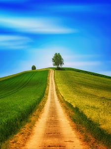 Preview wallpaper field, grass, summer, road, sky, hill