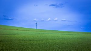 Preview wallpaper field, grass, tower, sky, nature, minimalism