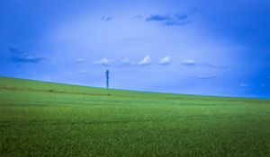 Preview wallpaper field, grass, tower, sky, nature, minimalism