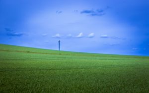 Preview wallpaper field, grass, tower, sky, nature, minimalism