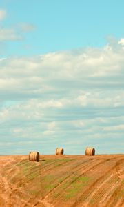 Preview wallpaper field, hay, bales, summer, landscape