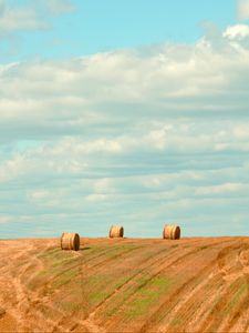 Preview wallpaper field, hay, bales, summer, landscape