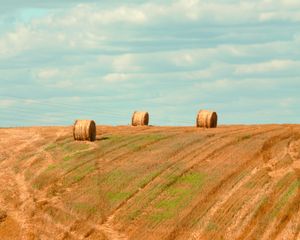 Preview wallpaper field, hay, bales, summer, landscape