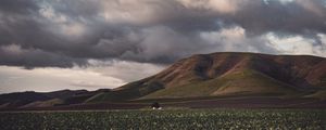 Preview wallpaper field, hills, clouds, landscape, relief